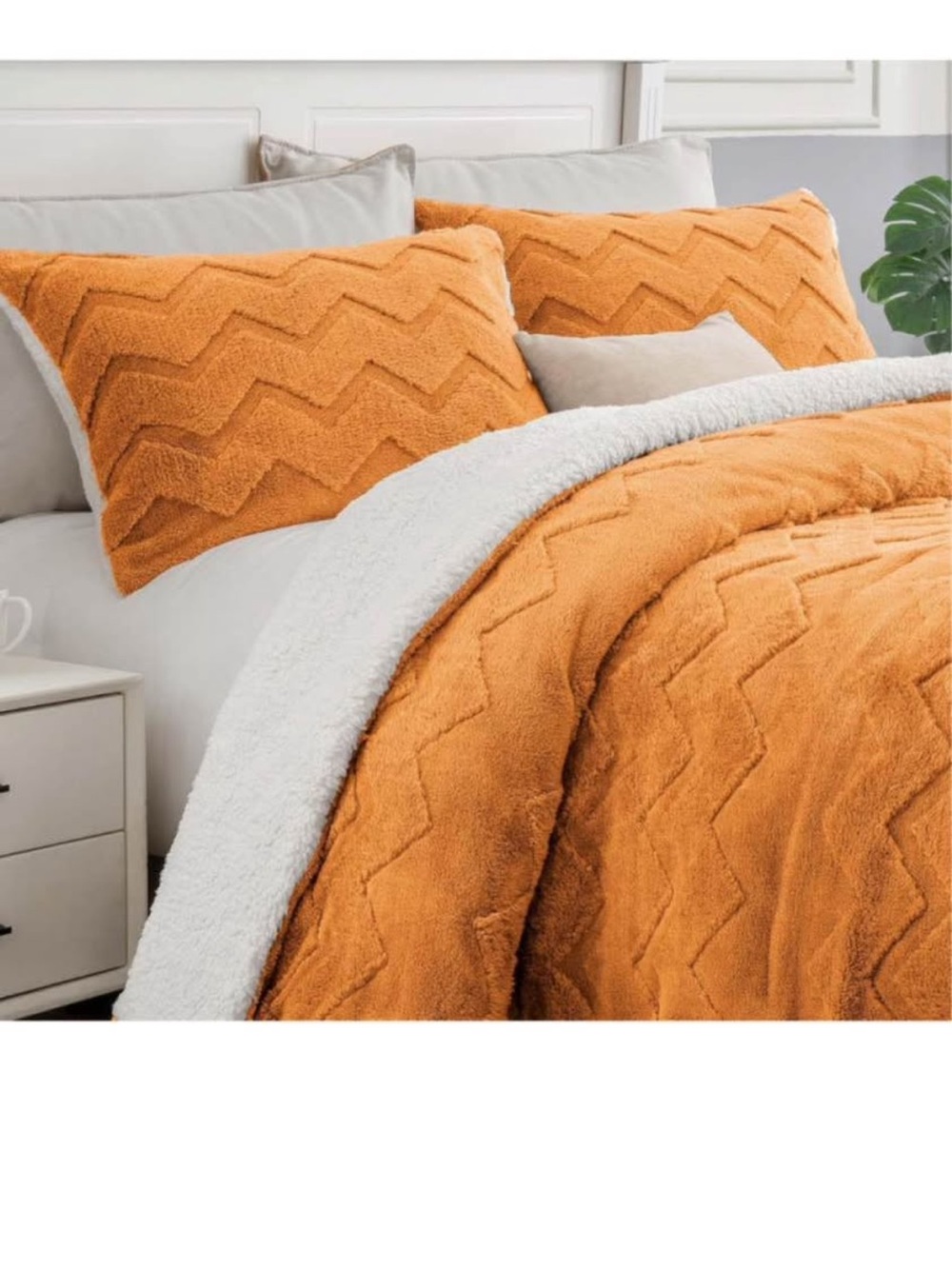 BEDELITE Fluffy King Size Comforter Set - Super Soft Sherpa Burnt Orange